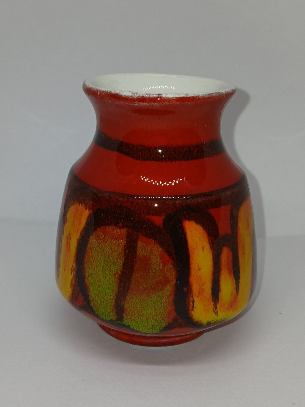 VINTAGE 1970s Poole Pottery #31 Delphis Miniature Vase Red, Orange & Green Glaze